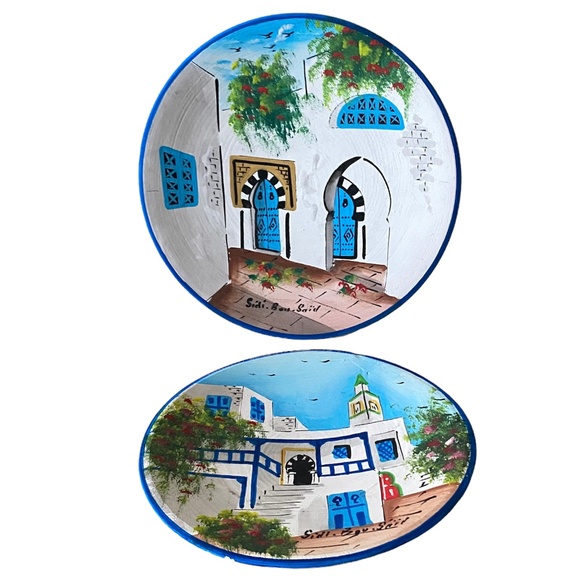 Sidi Bou Said Tunisia - Hand Painted Clay Plates - Picture 1 of 7